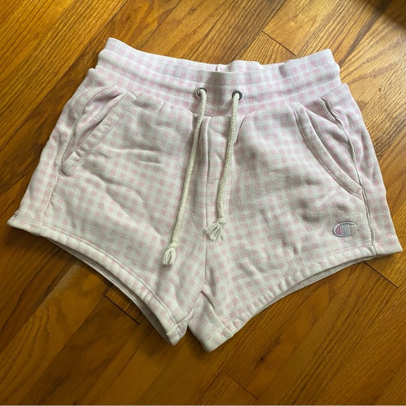 XS Champion x HVN Urban Outfitters Pink White Gingham Shorts Extra Small - Picture 1 of 2